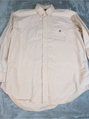 Vintage Ralph Lauren Big Shirt Men’s Large Orange White stripe Button Down